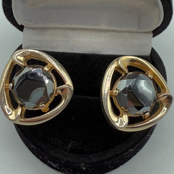 RARE Sherman Senator Cufflinks with Hematite and Gold Plated Vintage Cufflinks - Picture 2 of 10